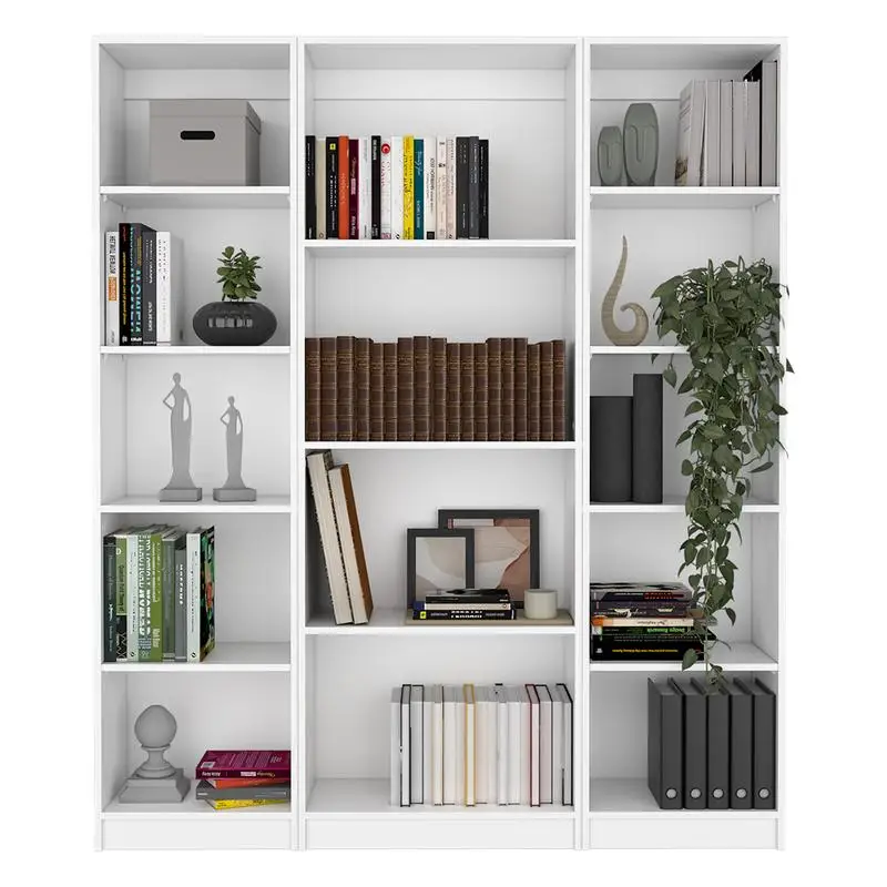 3-Piece Home Bookcase Set, 60" Wide, 14 Shelves, White Living Room Storage Units