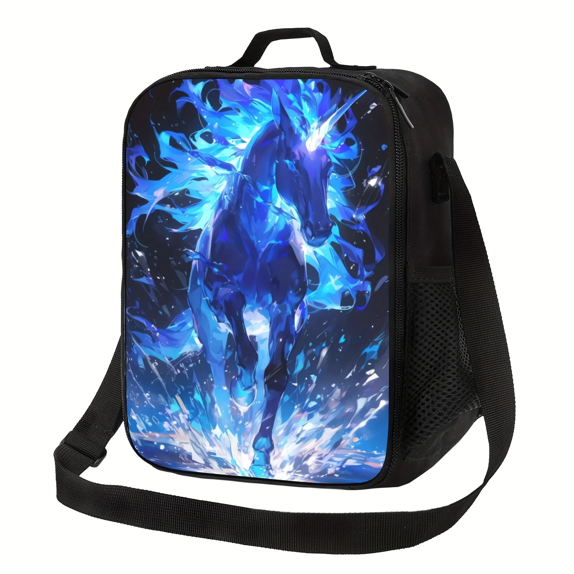 

Изолированная сумка для обеда с синим единорогом — многоразовый портативный холодильник для школы, офиса, пикника, пляжа и кемпинга на открытом воздухе,