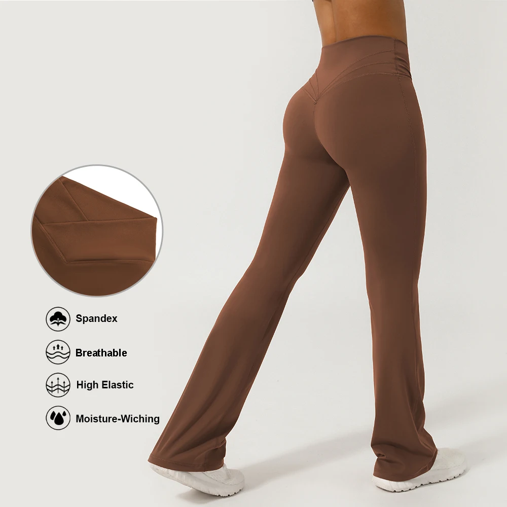 V-Cross Fitness Flare Pants Lifting Buttocks Cross Waist Yoga Sport Leggings Gym Outdoor Acticewear Workout Wide-Leg Pants image 3