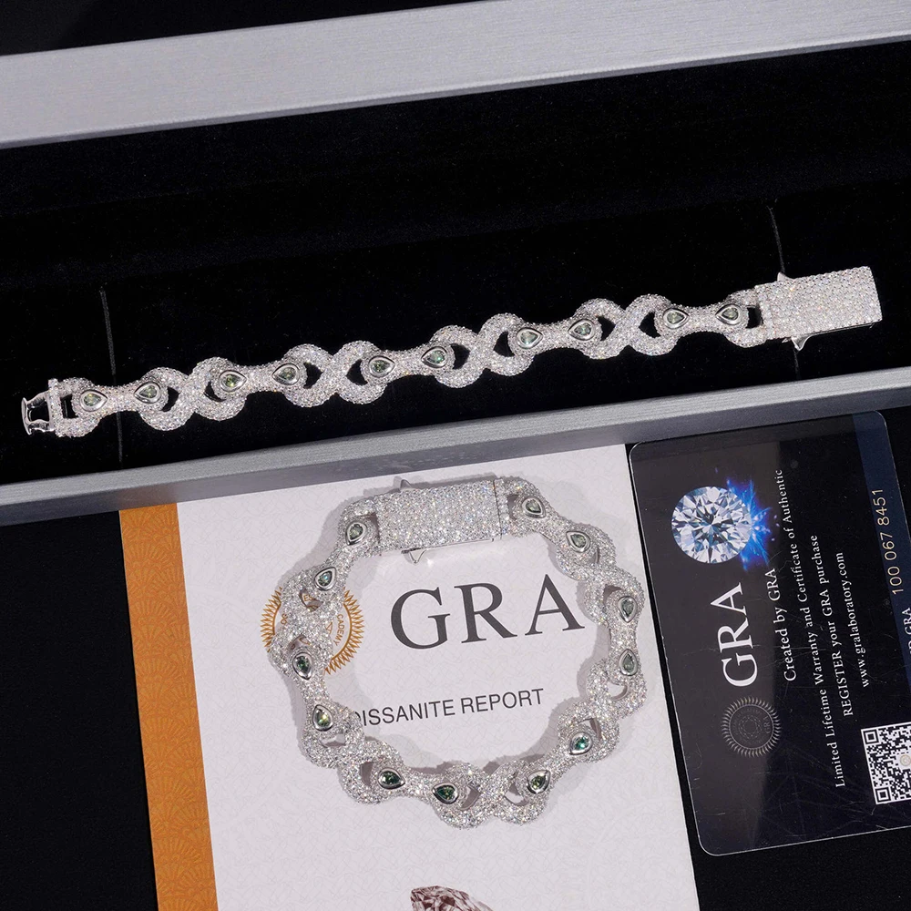 13mm Moissanite Bracelets S925 For Women Iced Out Chain Bone Chain Hip Hop Jewelry Pass Diamonds Tester With GRA Free Shipping