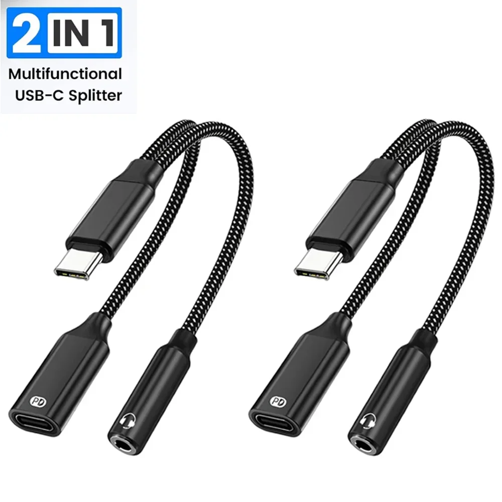 2 in 1 USB C Audio Adapter Headphone Jack And Charger Converter for iPhone 16/15 Samsung - USB C to 3.5mm Jack