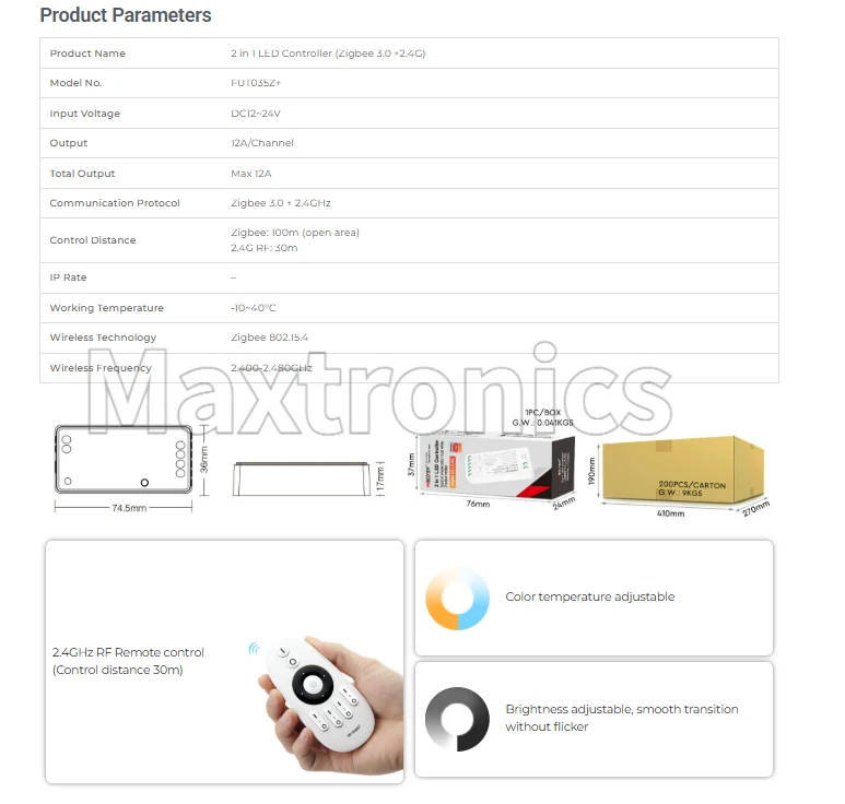 Miboxer Zigbee 3.0 2.4G  FUT037Z+  3 in 1 RGB / RGBW / RGB+CCT LED Strip Controller FUT035Z+ 2 in 1 Single color / Dual white