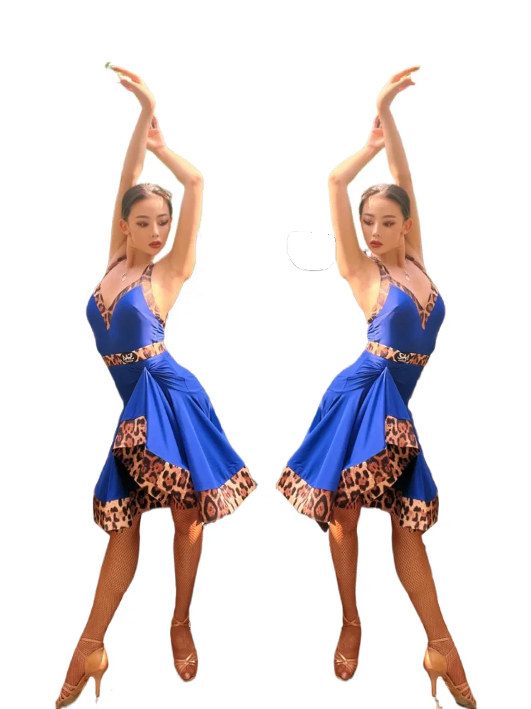 

MZDance Women's Halter Latin Dance Dress, Irregular Fishbone Hem for Samba Rumba Training, Performance & Competition