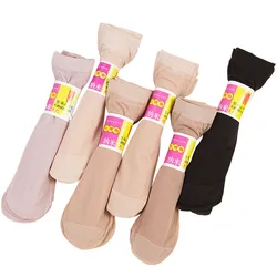 5Pairs Summer Cool Female Short Socks Women Thin Crystal Transparent Girl Ankle Silk Smooth Skin Color High Elastic Autumn Socks