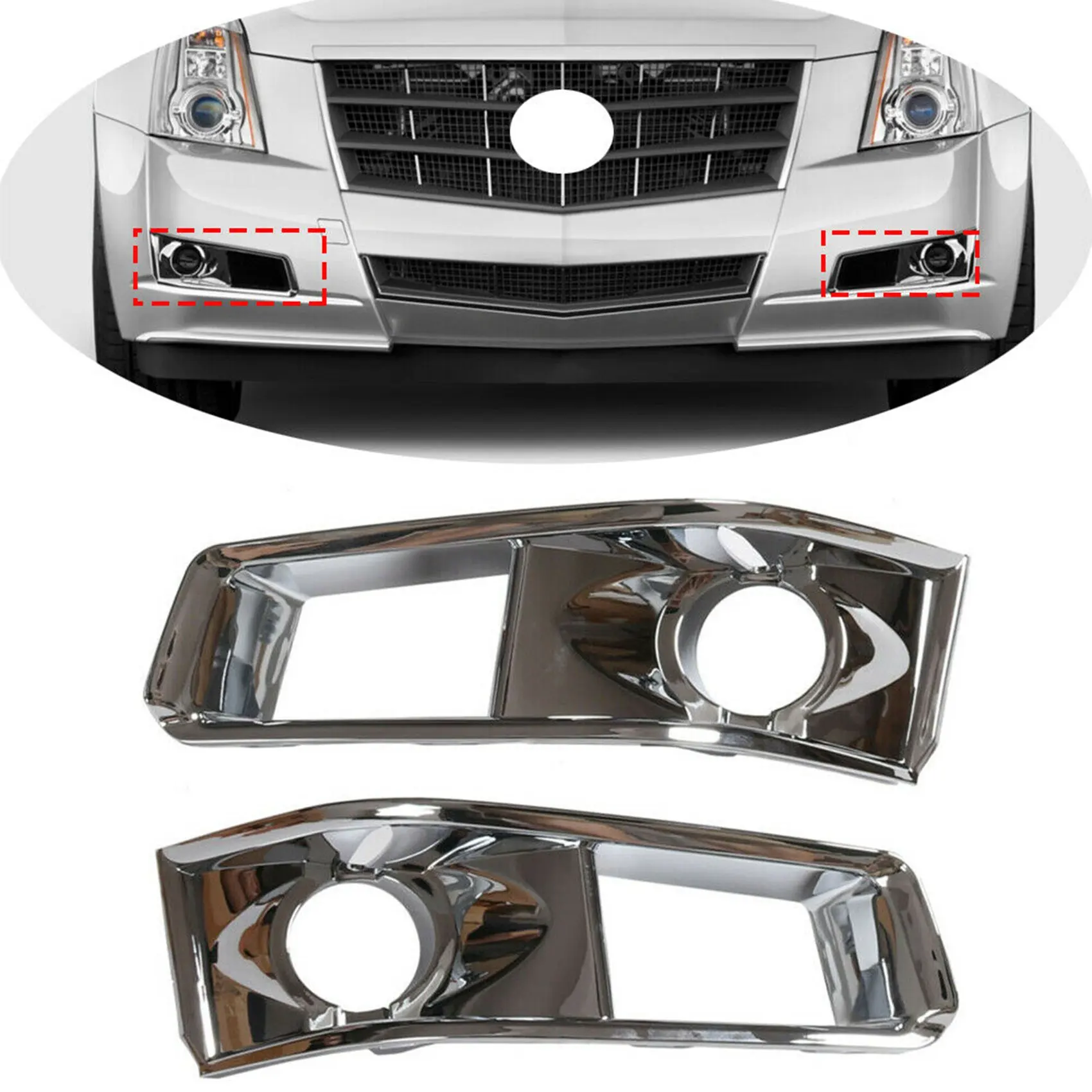 Front Fog Driving Light Cover Grille Fit for Cadillac CTS 2011-2014 Chrome 1 Pair 15904574(LH) 15904575(RH)