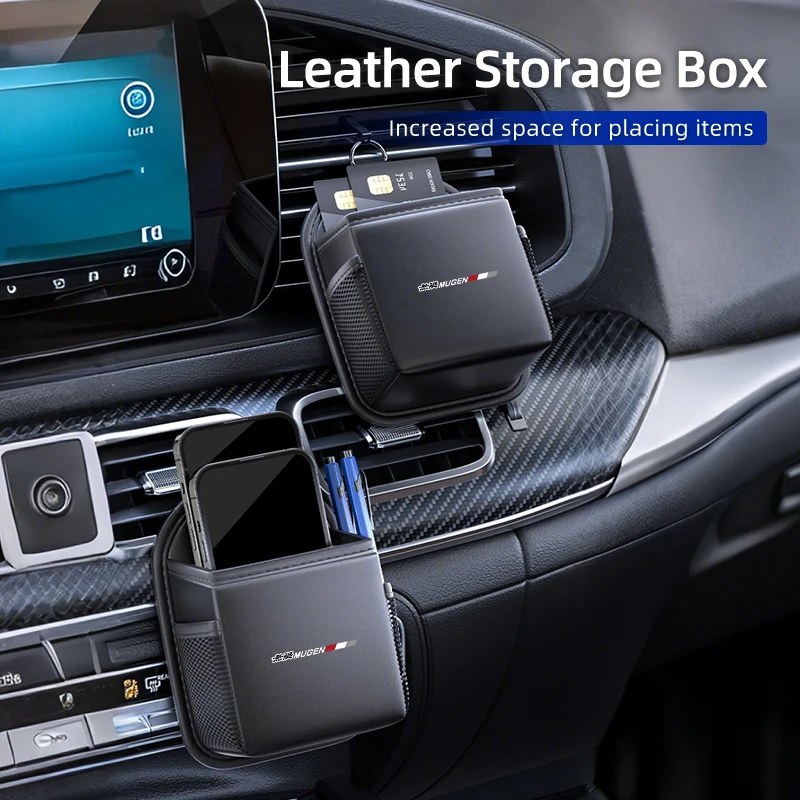 

Car Air Vent Storage Box Universal Leather Phone Pouch Auto Accessories For Honda Mugen Civic TYPE-R Accord Legend Stream Fit