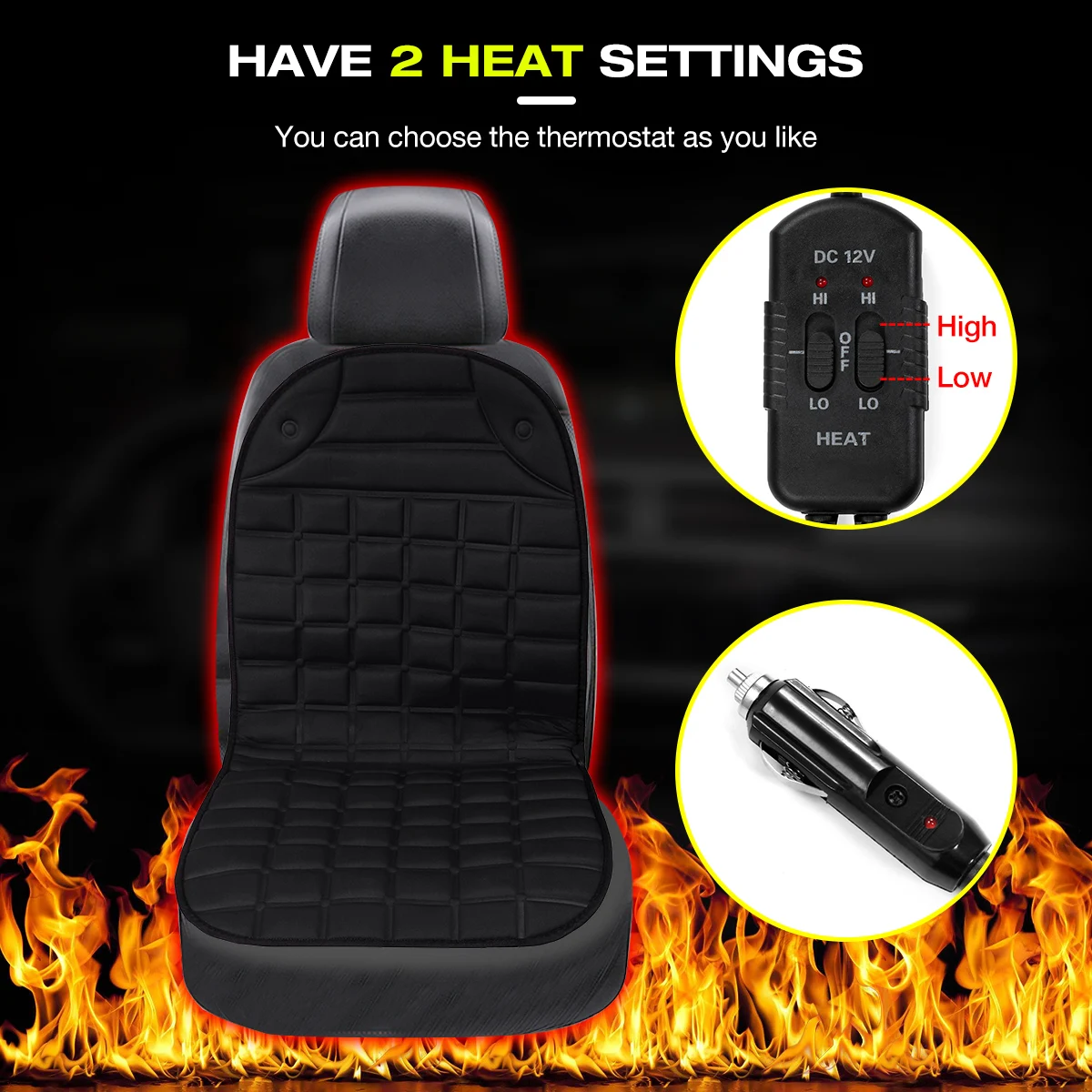 2Pcs In 1 Fast Heated & Adjustable Car Electric Heated Seat Car Styling Winter Pad Cushions Auto Covers Black/Grey/Blue/Red