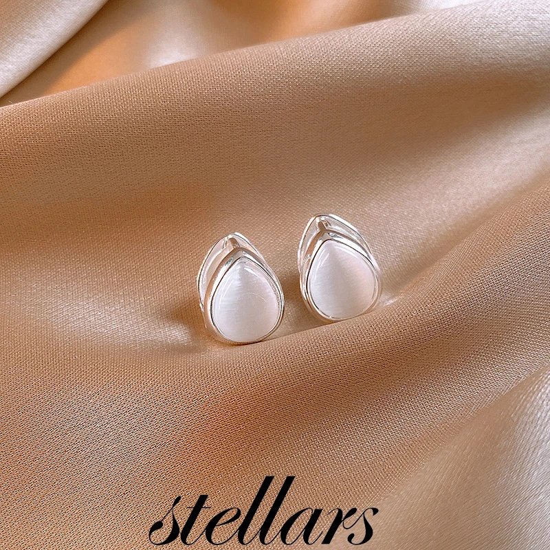 

Silver Double-Sided Cat Eye Teardrop Earrings Fashionable Trendy Lightweight Luxury Simple Versatile Women's Jewelry