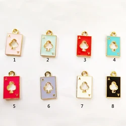 10pcs 11*18Mm Diy Enamel Alice In Wonderland Poker Charms Korean Jewelry Accessories Alloy Playing Card Pendant Fashion Dangle