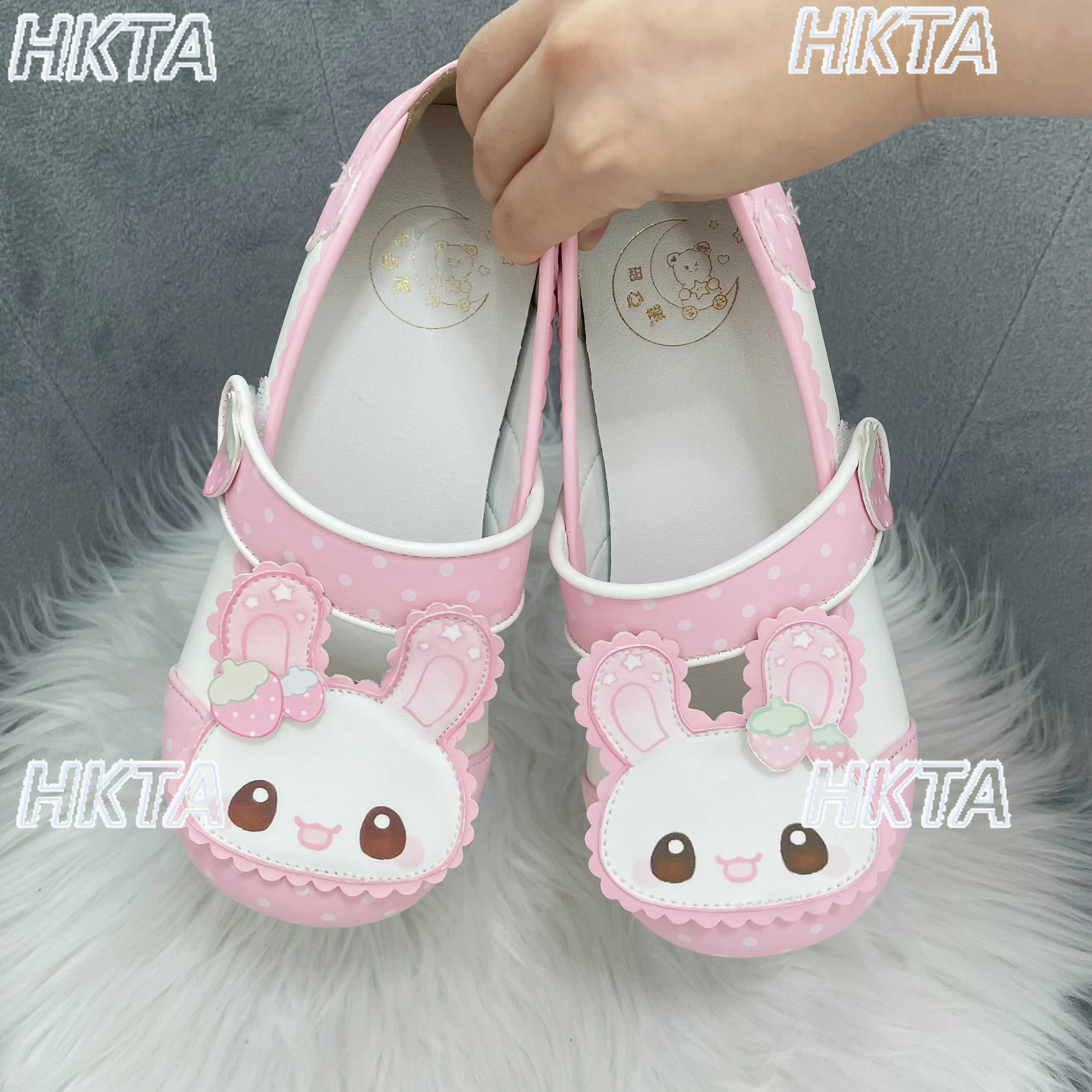 

Original Lolita Cute Cartoon Bear Indoor Flat Shoes Women Round Toe Soft Sole Princess Shoes Kawaii Small Leather Shoes Female