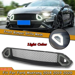 Car Grill Front Grille Plastic Upper Bumper Hood Mesh With LED Light Auto Kit For Ford Mustang 2018-2023 RTR Style
