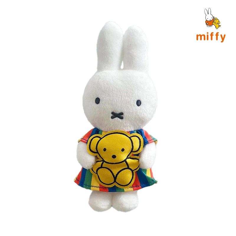 Kawaii miffy boneca de pelúcia criativa arco-íris saia dos desenhos animados fluff brinquedos de pelúcia mochila dopamina anime acessórios meninas presente perfeito
