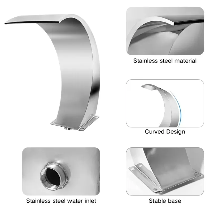 Schwimmbadbrunnen, Auslass aus Edelstahl, Wasserfall, SPA, Bogenhaken, Badewanne, Wasservorhang für den Außenbereich, Schlagausrüstung