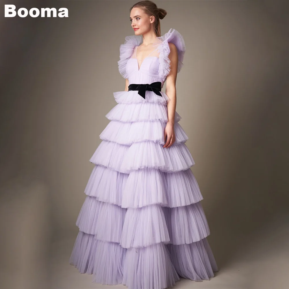 

Booma Lavender A-Line Prom Dresses Ruched Sleeveless Tiered Tulle Formal Party Gowns for Women 2024 Long Evening Dresses Bespoke