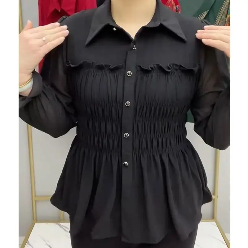 Spring New Style Temperament Shirt Long Sleeved Fashionable and Versatile Stylish and Slimming Mother\'s Base Top