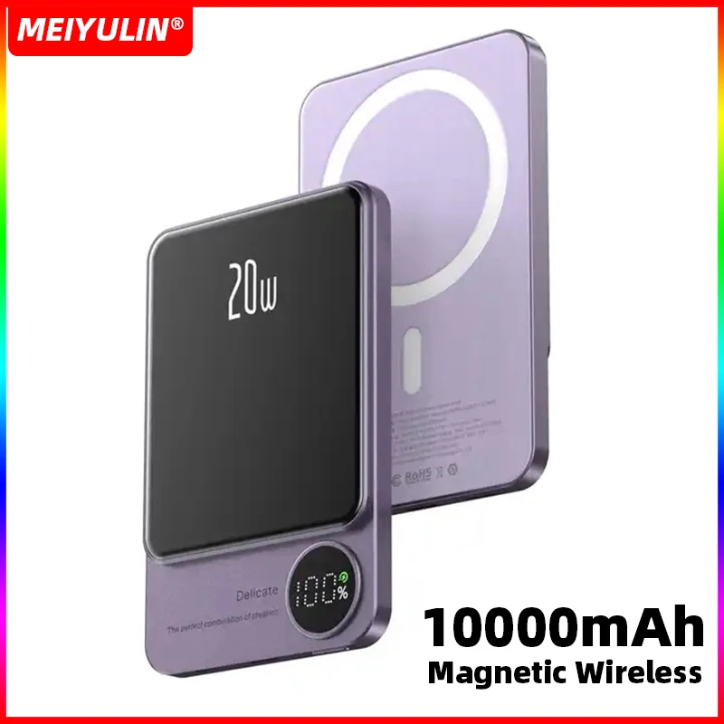 

10000mAh Mini Magnetic Wireless Power Bank USB C PD 20W Fast Charging Mobile External Spare Battery For Iphone 15 Samsung Xiaomi