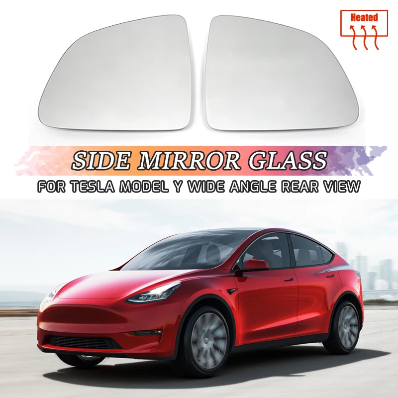 

For Tesla Model 3 Car Assessory 2PCS Car Wide Angle Mirror Heat Waterproof Anti Glare Large Vision Rearview Mirror Lens