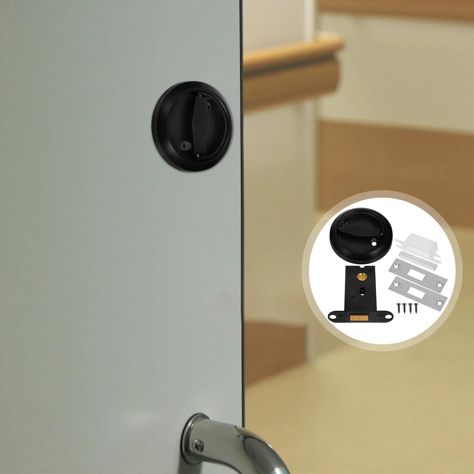

Pocket Door Lock Black Stainless Steel Matte Black Round Recessed Privacy Lock for Bathroom Bedroom Sliding Door Hardware