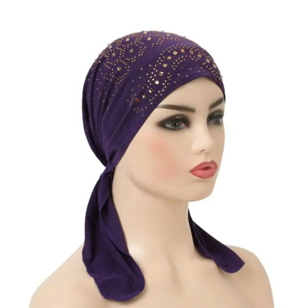 Turbante con estampado de cristal bohemio para mujer, gorro informal con muchas piedras para quimioterapia, diadema nacional para primavera
