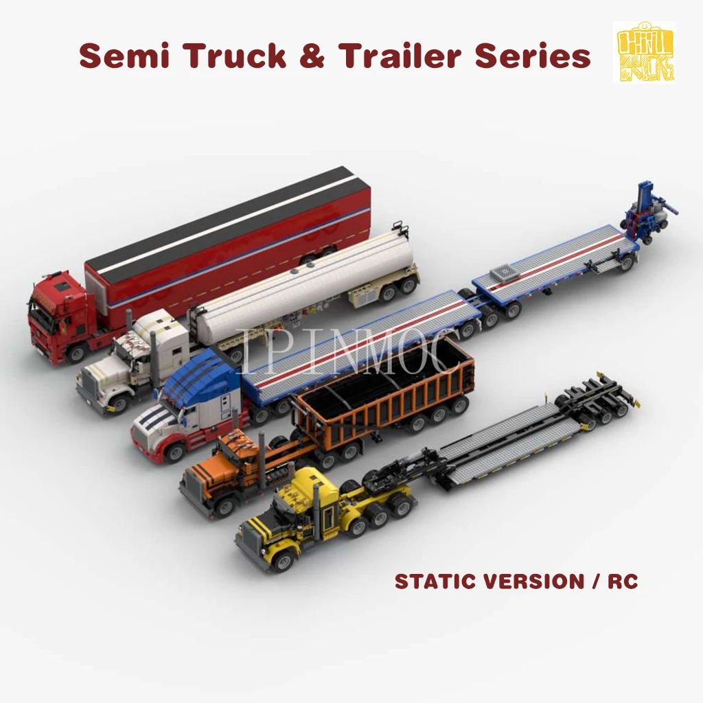 MOC Semi Truck & Trailer Series Model With PDF Drawings Building Blocks Bricks Toy Birthday Christmas Gifts