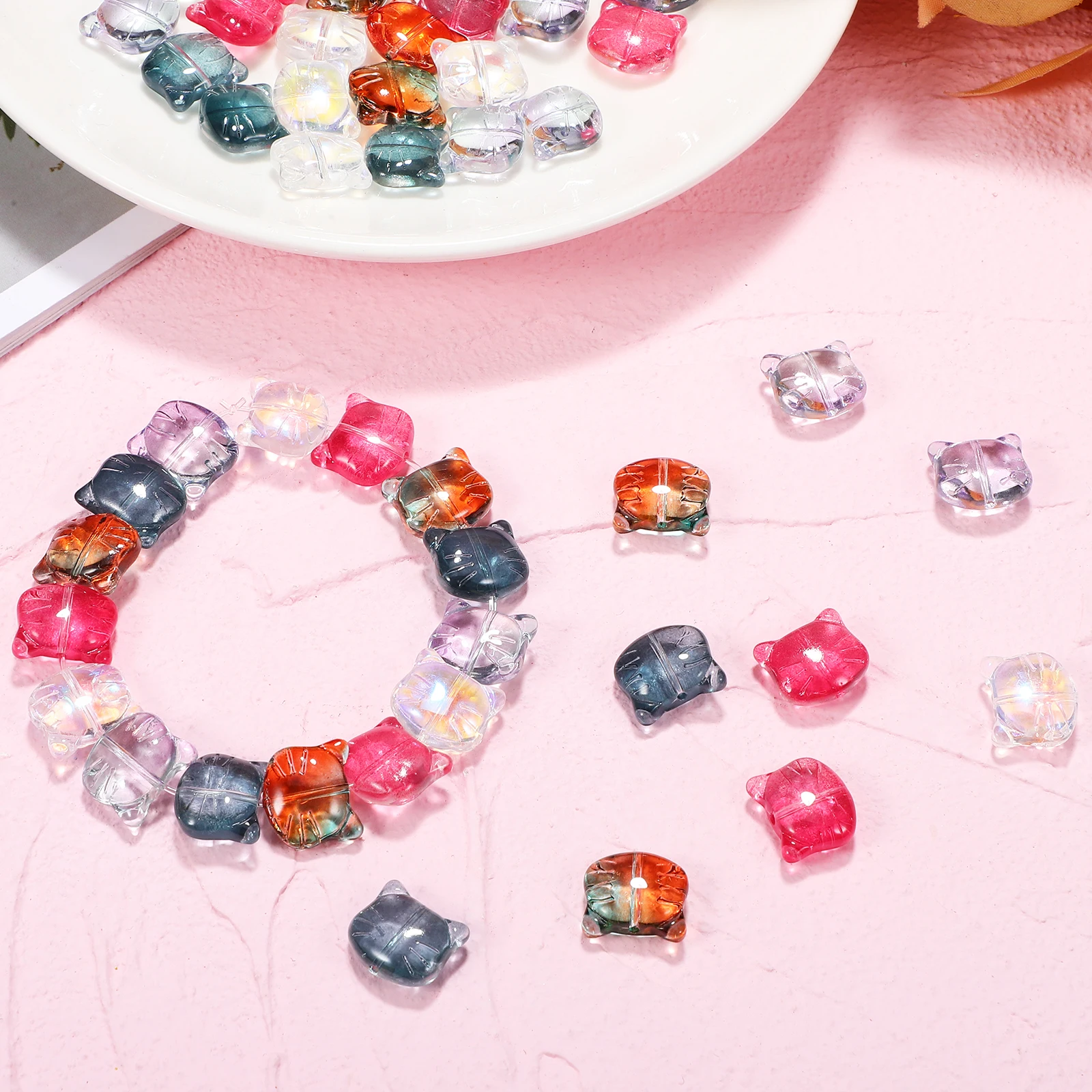 50 Pcs Beads for Bracelets Glass Cat Animal Paw Print Handmade s Charms Craft DIY Projects Jewelry Making Supplies Colorful