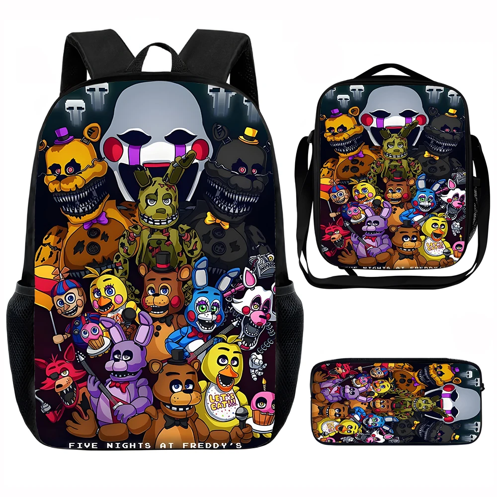 

Game F-five N-nights at F-freddy's Child School Backpack with Lunch Bags ,Pencil Bags ,School Bags for Boys Girls Best Gift