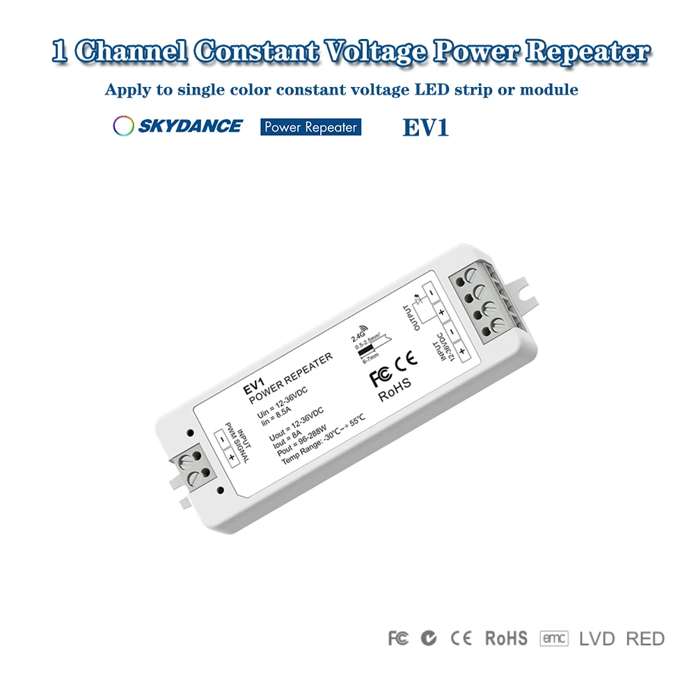 Skydance EV1 DC12-36V 1CH*8A Constant Voltage Power Repeater Single Color Signal Amplifier For Controller LED Strip/Module