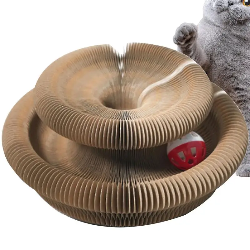 Accordion Cat Toy Kitten Scratch Board Toy Cat Scratcher Board  Pet Scratch Pad Toy Round Corrugated Cats Interactive Toys