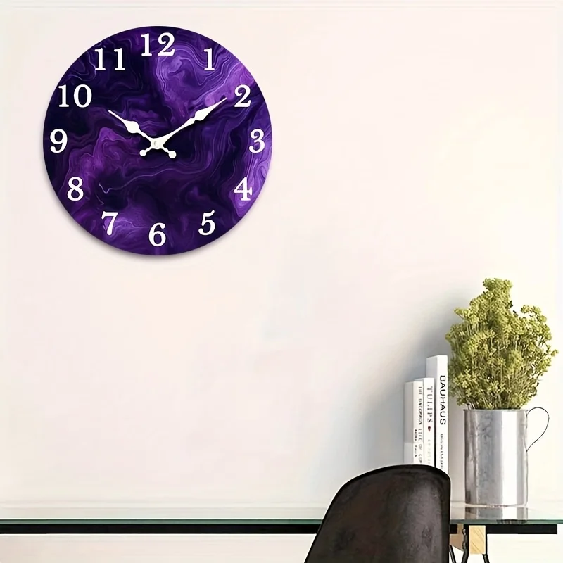 1 round wall clock with a purple gradient design, illuminating the space with vibrant colors and featuring silent operation without ticking sound, perfect for home decoration or as a gift