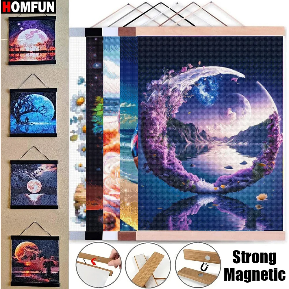 HOMFUN Versatile Magnetic Wood Poster Frame Hanger, Strong Magnets, Easy Wall Display Kit, For Art, Diamond Painting, Home Decor