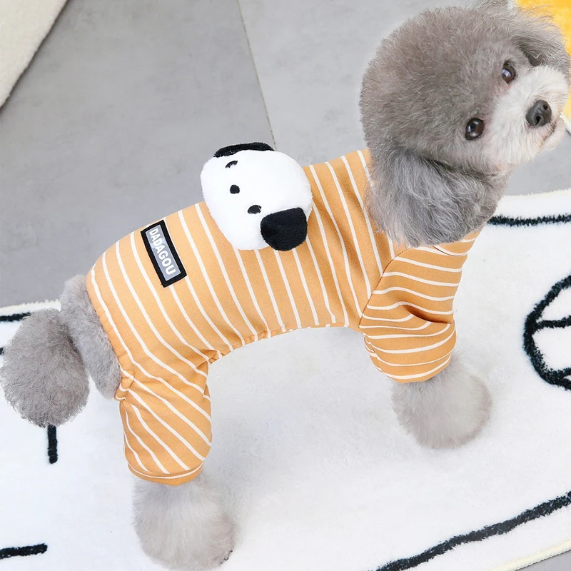 Strips Dog Cat Pijamas Strips Hoodie Jumpsuit For Small Dogs Bichon Winter Pet Clothes Black Orange Long Sleeve Puppy Pajamas XL