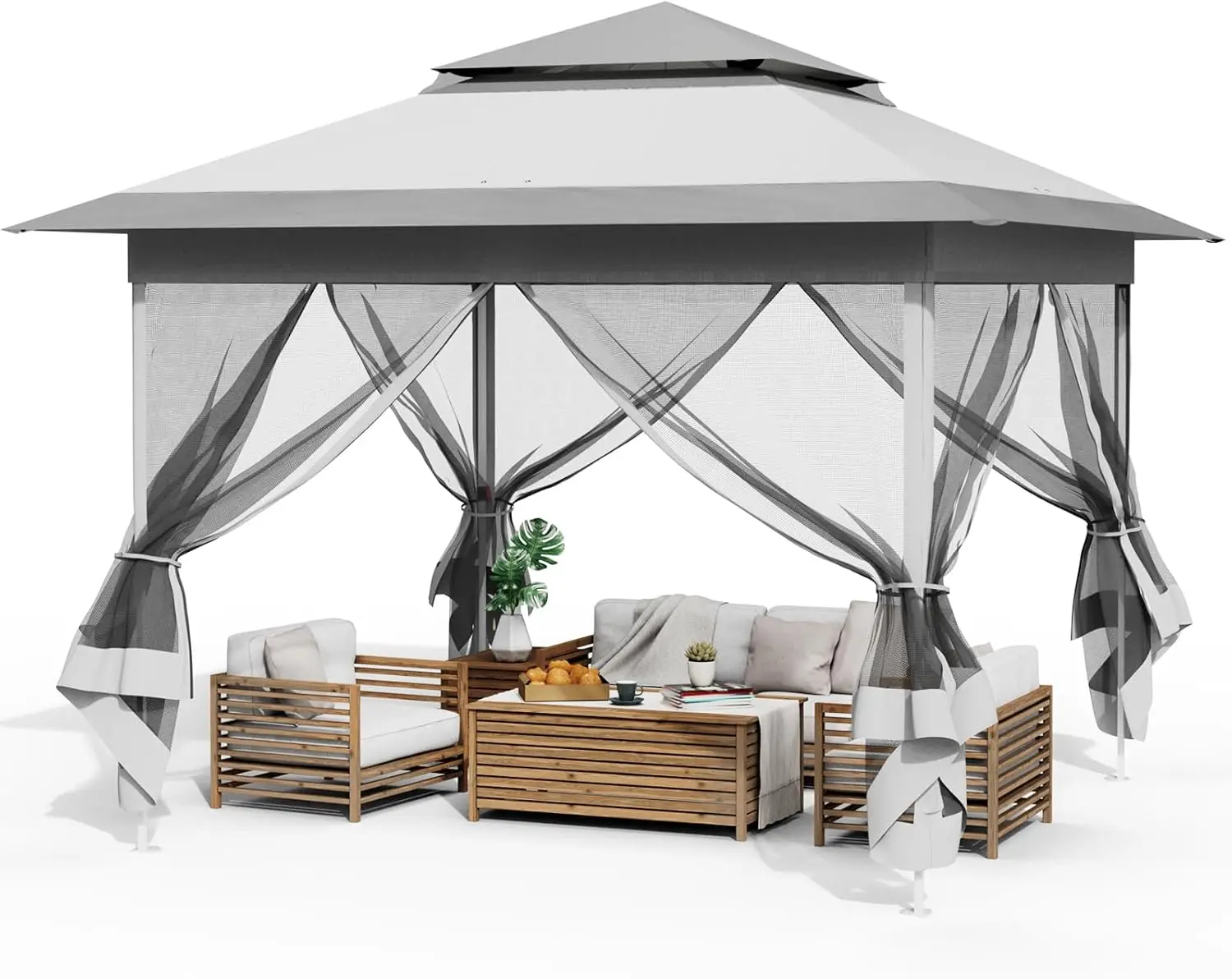 

Pop Up Gazebo Tent, Outdoor Instant Canopy, Easy Set-up Folding Shelter with Netting, Metal Frame, Screened House Shade