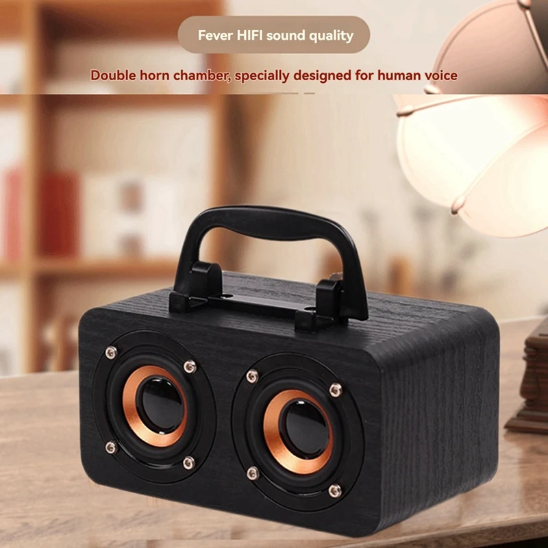 Protable Wooden Speaker Bluetooth 5.0 Dual Channel Stereo With FM Radio, Hi-Fi Sound, TF Card, AUX Support