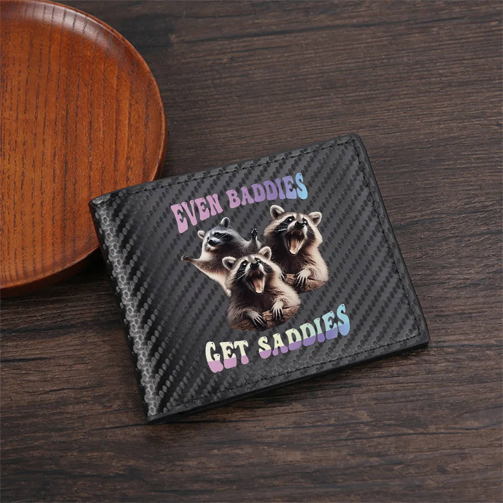 Raccoons scream,point,log. Text Men's Wallets Simple Business Modern Stylish Printing Design Gifts For Father Boyfriend Christma