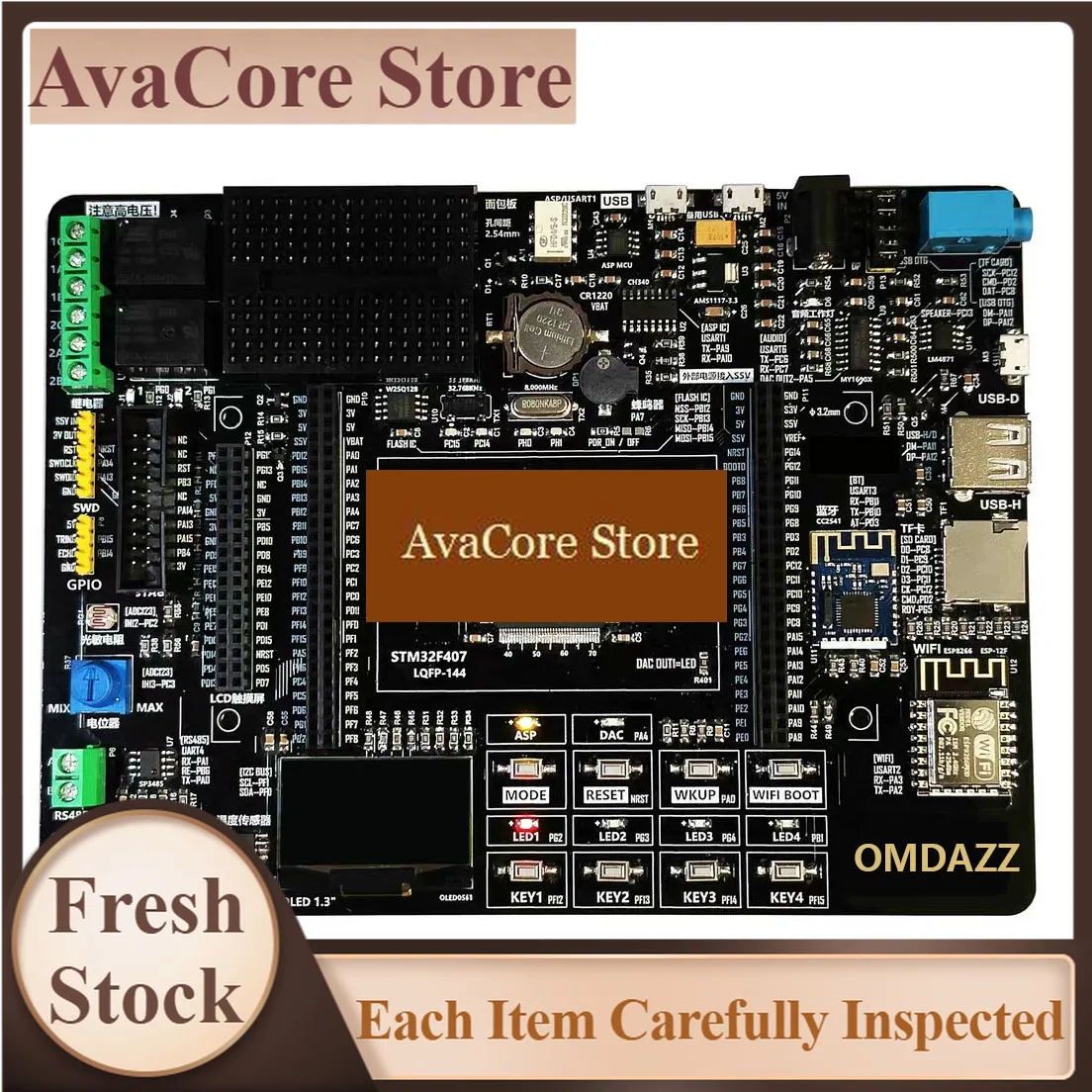 AvaCoreSTM32 ARM DIY kit DEMO Board STM32F407Z PCB Development Board with Bluetooth ESP8266 WiFi, Master/Slave USB Device, Audio