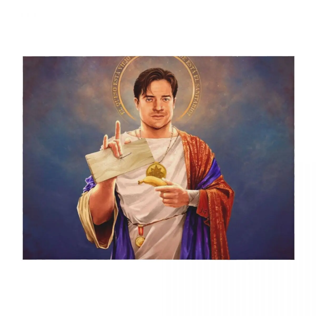 

Saint Brendan of Fraser - Brendan Fraser Original Religious Painting Throw Blanket Thermal Luxury for winter Blankets