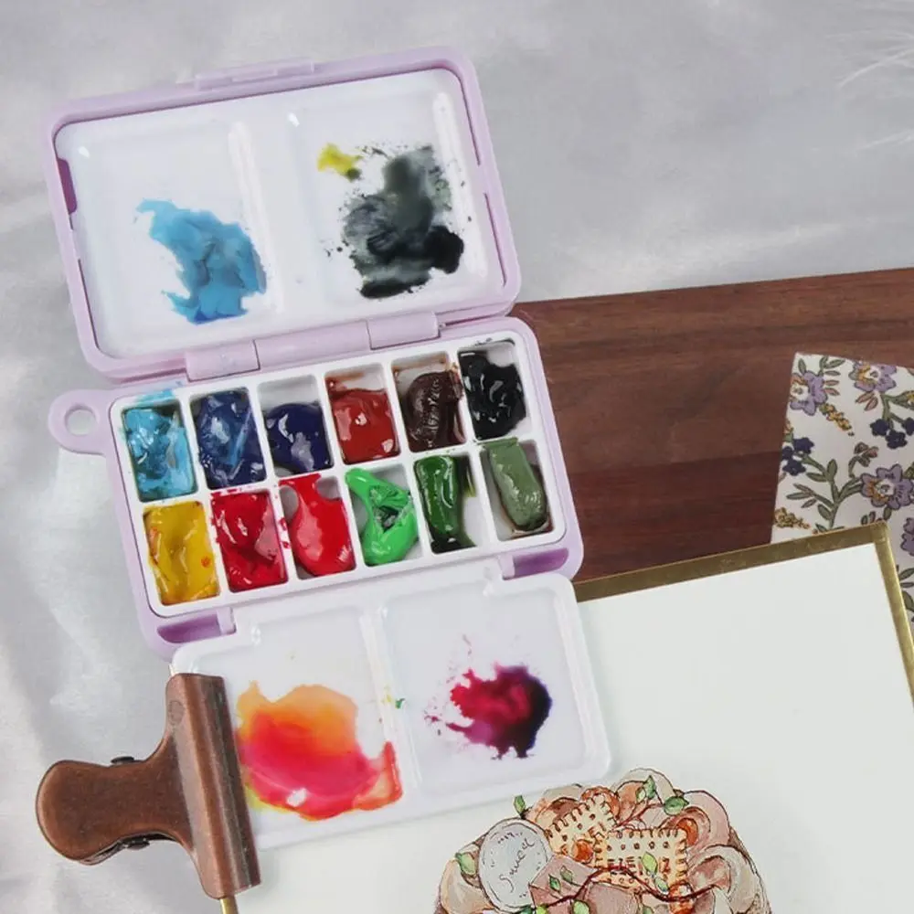 Portable Mini Portable Painting Box Compact Removable 12/24 Grids Palette Empty Subpackage Design Plastic Pigment Box Studio Use