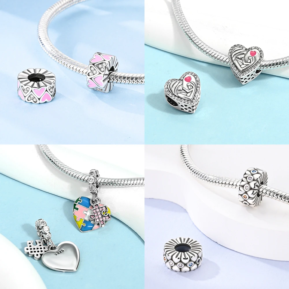 Romantic Original Accessories Sparkling Magic Cube Love Red Heart Beads 925 Silver Women Bracelet DIY Jewelry Gift Charms Beads