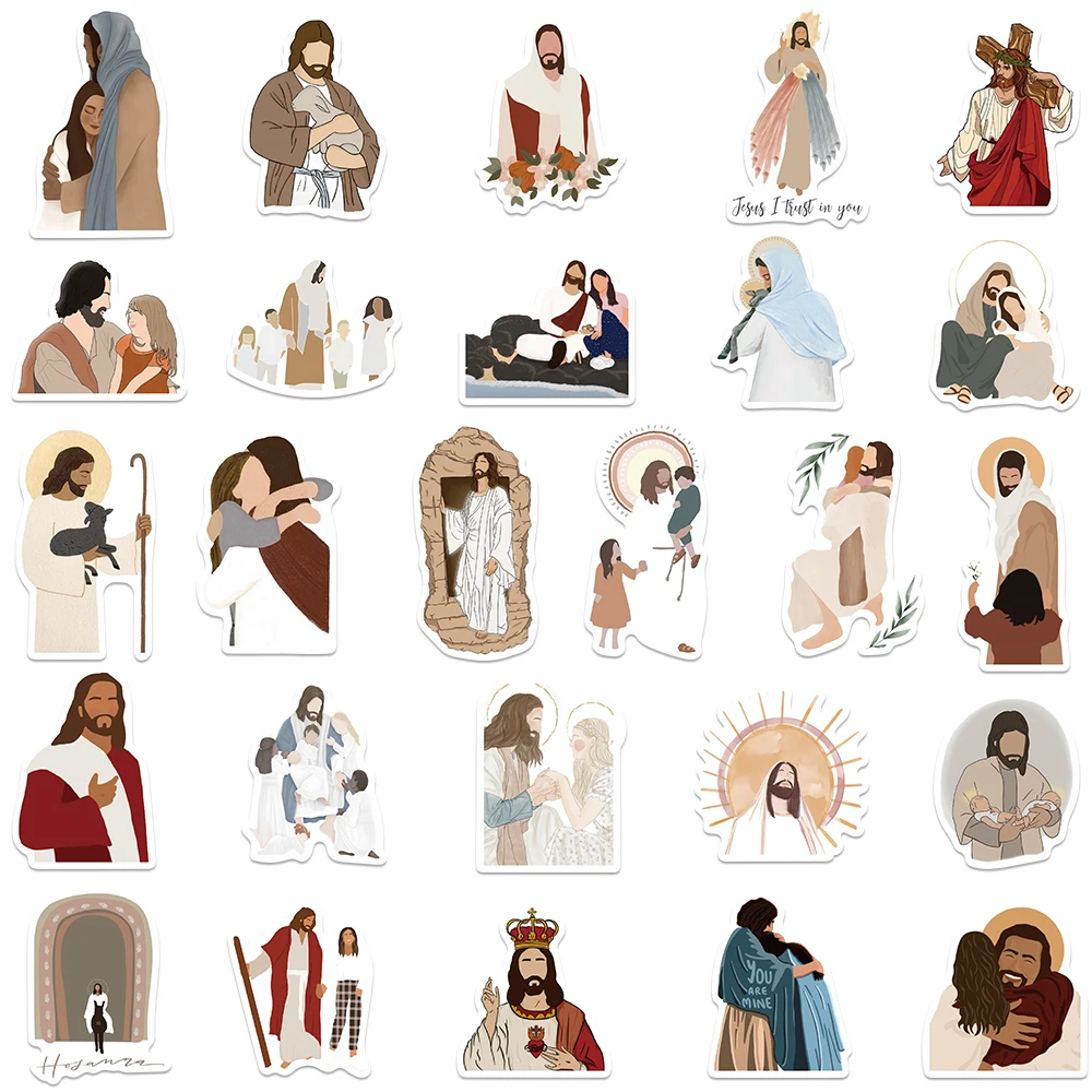 Imagem -05 - Jesus Cartoon Arte Estética Adesivos Decalques de Carro de Vinil fé Adesivos para Laptop Garrafa de Água Bagagem Notebook Impermeável 52 Pcs