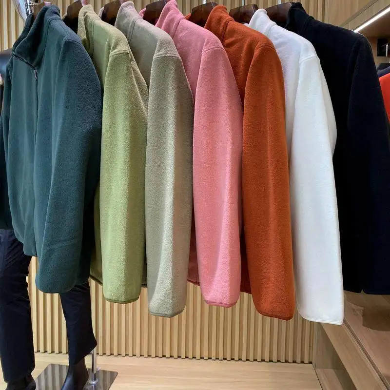 Sweater Stand-up Neck Zipper Cardigan Jacket Autumn and Winter Couple's Thickened Warm Fleece Solid Color Jacket
