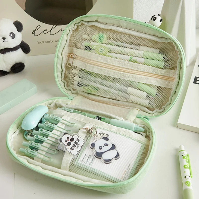 1 Piece Simplicity Pencil Case Fashion Green Blue Solid Color Pencil Box for Kids High Capacity Portable Stationery Storage Bag