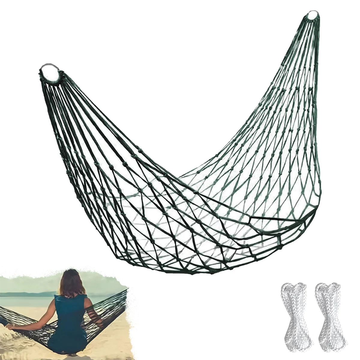 Outdoor Camping Hammock，Courtyard Portable Mesh Hanging Bed, Garden Nylon Rope Single Person Hammock Swing Chair for Hiking