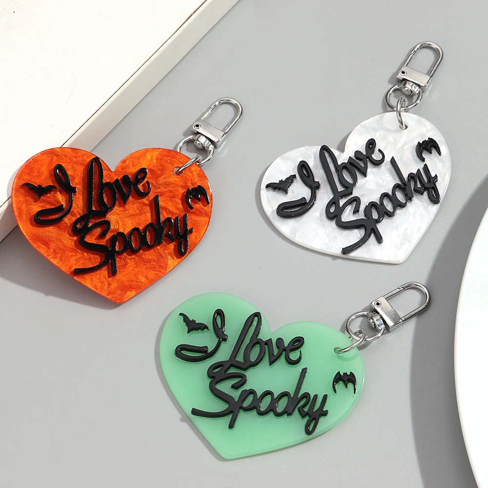 Halloween Cute Acrylic Heart shaped Love Keychain Women's Creative Resin Bat Letter Keychain Jewelry Accessories Gift