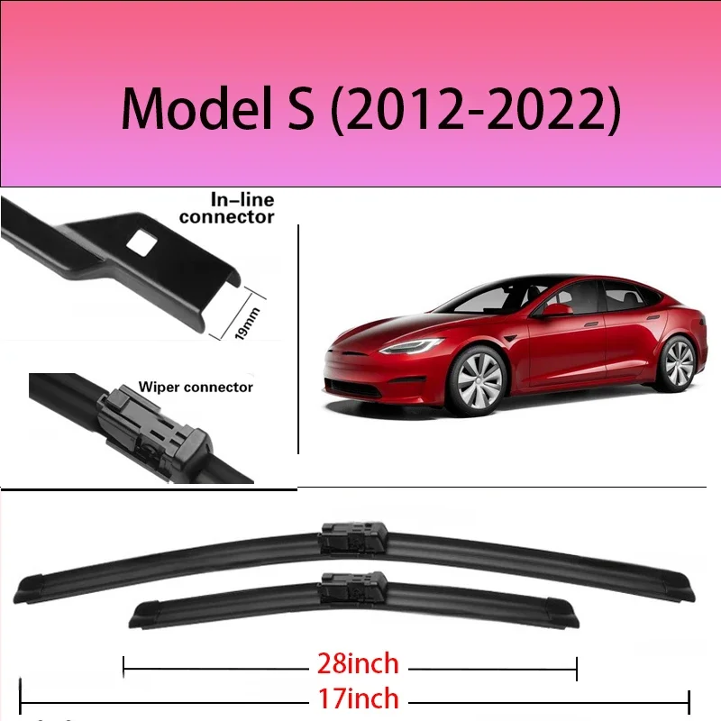 

2pcs Front Windshield Wiper Blades For Tesla Model S 2012-2022 2013 2016 2017 2020 2021 Windscreen Window Accessories 28"+17"