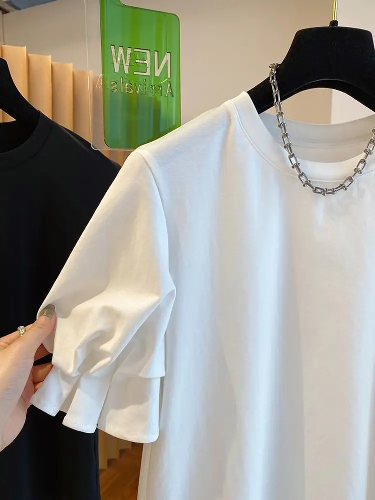 OCEANLOVE T Shirt for Women Puff Sleeve Solid Ruffles Sweet Spring Summer Ropa De Mujer Korean Fashion Retro Loose Tees