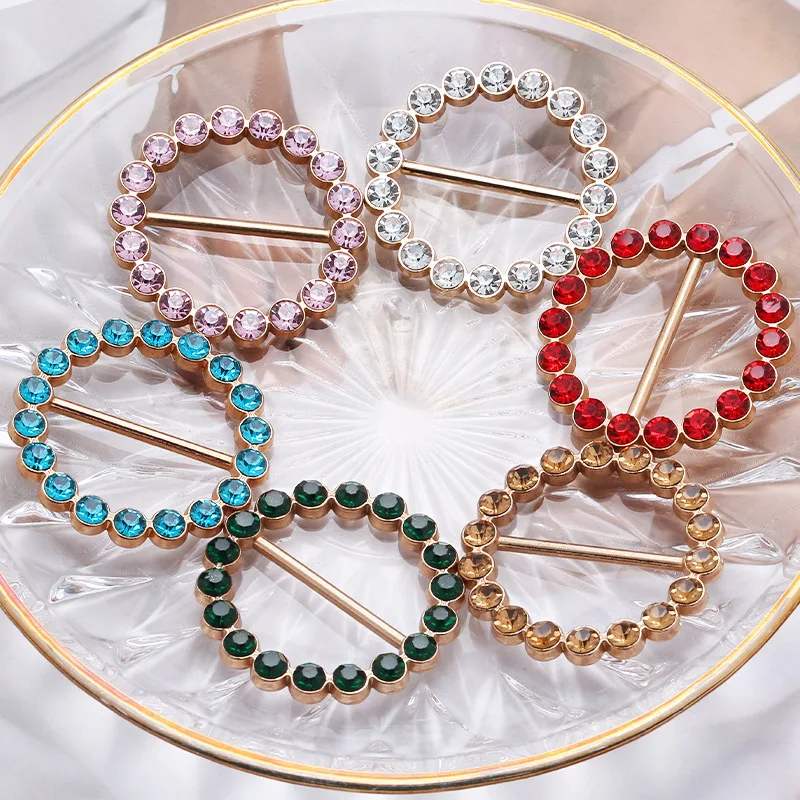 1PCS Round Metal Knotted Corner Buckles High-end Rhinestones Decor Scarf Buckle T-shirt Knot Buckle Hem Shawl Fastener