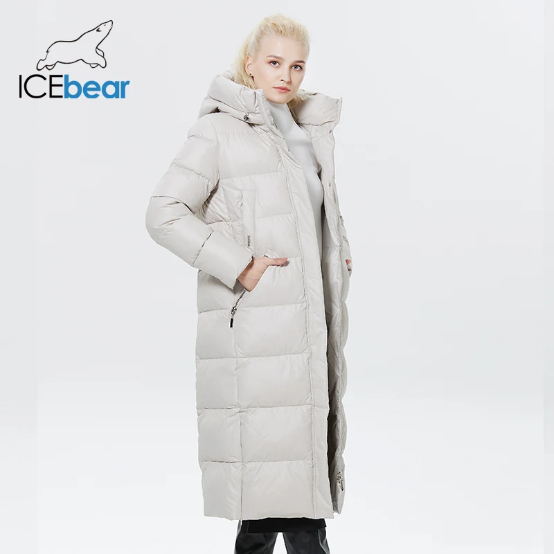 ICEbear-Casaco longo e à prova de vento para mulheres, parka outwear, casacos elegantes com zíper, quente para senhoras, inverno, GWD22637D, 2022