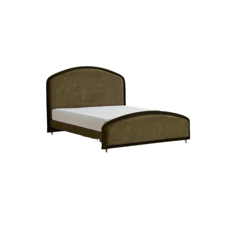 

Retro Double Fabric Bed Master Bedroom Minimalist Solid Wood Bed