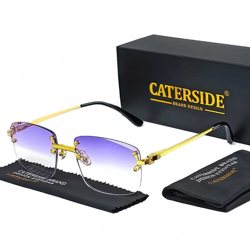 CATERSIDE Rimless Square Sunglasses Men Women UV400 Small Gradient Sun Glasses For Men Popular High Quality Metal Eyewear