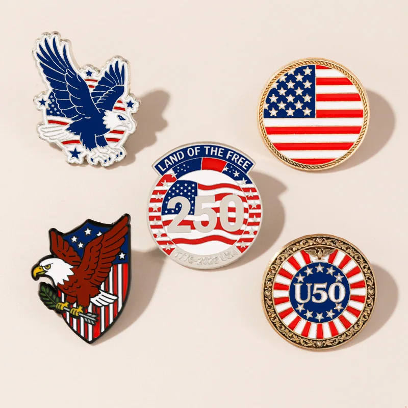 Metal brooch, flag pattern, creative pin universal, 250th anniversary emblem of the United States Independence Day